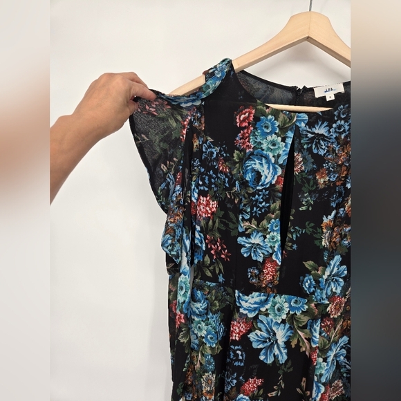 LPA Floral Maxi Ruffle Black & Blue Dress Size Small - Picture 10 of 13